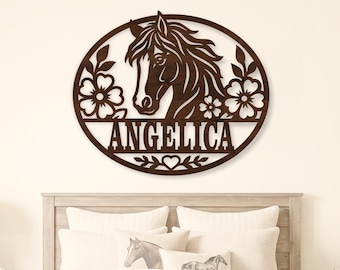 Gepersonaliseerde bloemen paardennaambord SVG, aangepast staldecor voor lasersnijden