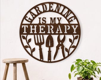 Gardening Is My Therapy SVG Laser Cut Garden Sign File for Wood Projects, crafts