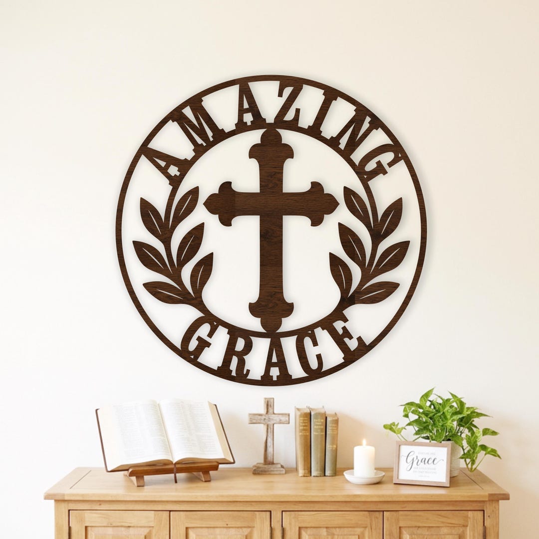 Amazin Grace SVG, Christian Wall Sign, Cross Laser Cut File, Faith Home