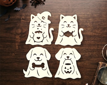 Pet Ghost SVG Bundle Dog Cat Halloween Ornaments and Silhouettes for Laser Cutting