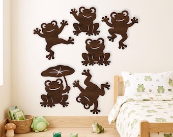 6 Frog SVG Silhouette Shapes, Funny Frog Designs for Laser Cutting and Craft Projects
