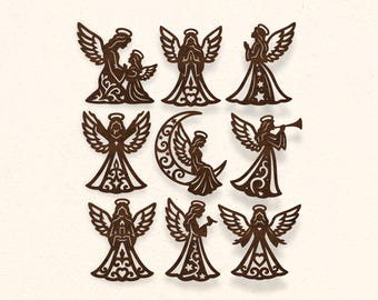 Guardian Angel SVG Bundle for Laser Cutting. Memorial Angel Silhouette Design Set