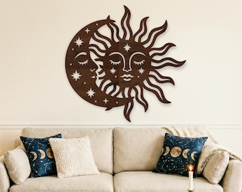 Celestial Sun Moon Wall Art SVG, boho moon decor for laser cutting