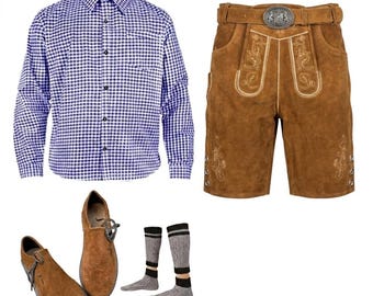 Authentic Bavarian Lederhosen Set – Genuine Suede Trachten Outfit, Oktoberfest Costume