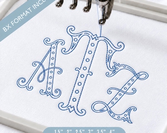 Carattere per ricamo Velmora Scroll Monogram, alfabeto per ricamo a macchina in stile vittoriano, lettere iniziali decorative, download immediato