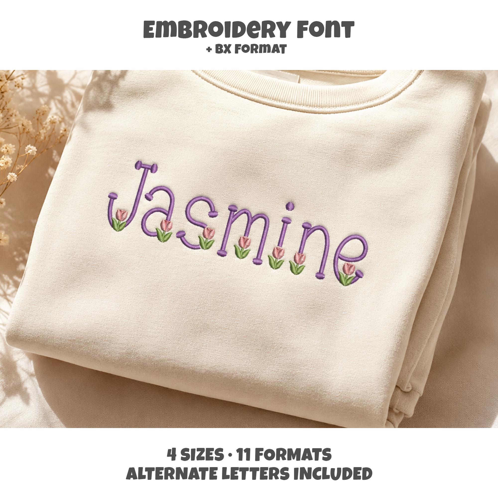 Sweet Tulip Whimsy Embroidery BX Font, Floral Alphabet Ma… embroidery font sample