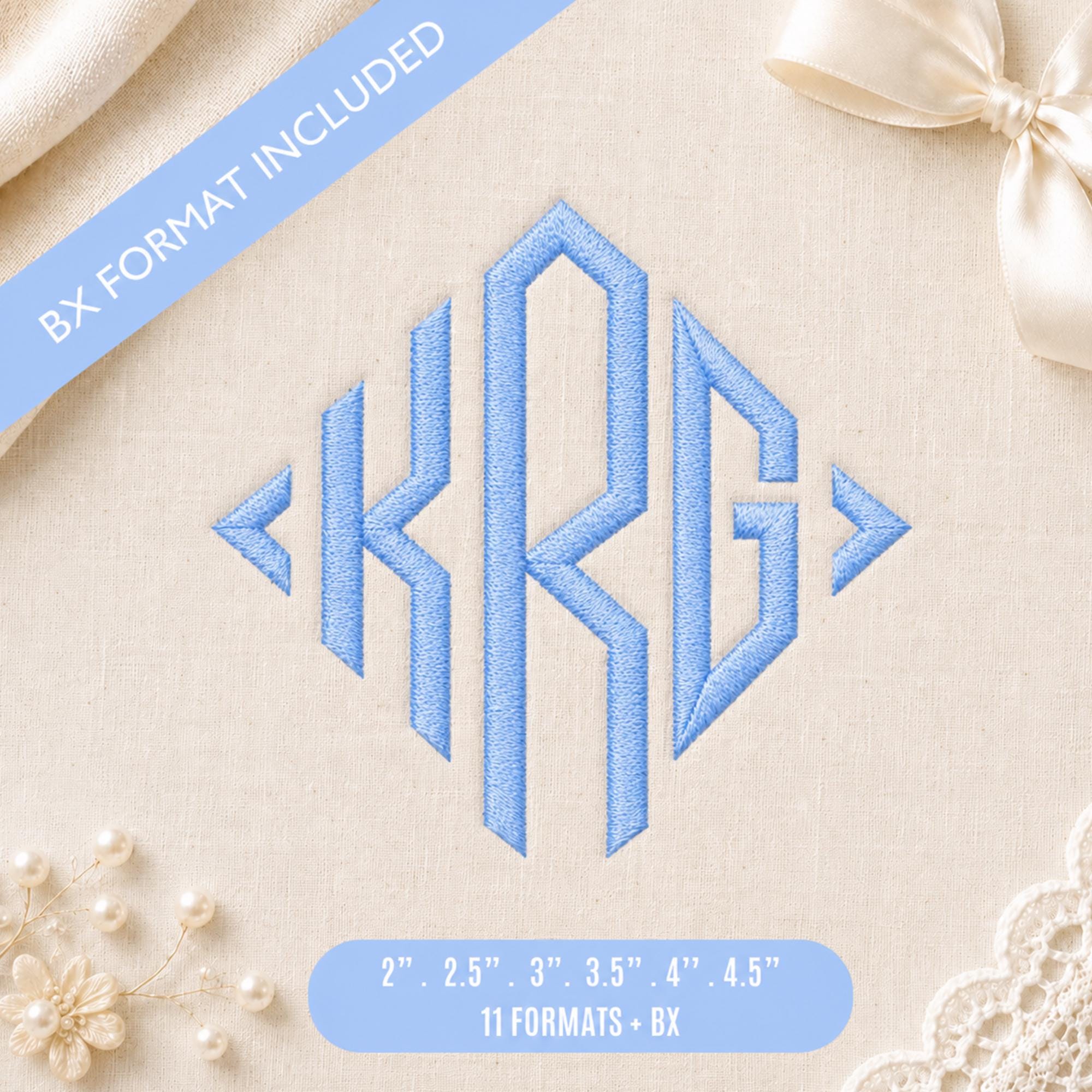 Diamond Monogram Embroidery Font, Geometric Initial BX Fo… embroidery font sample