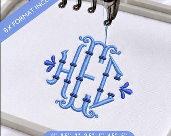 Carattere per ricamo monogramma Regal Interlock, elegante carattere BX a 3 lettere, alfabeto vintage per ricamo a macchina, iniziali del nome, download immediato