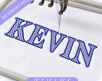Carattere ricamato Lattice Crest Serif, alfabeto geometrico per ricamo a macchina, lettere del nome con texture, carattere sportivo universitario, download immediato