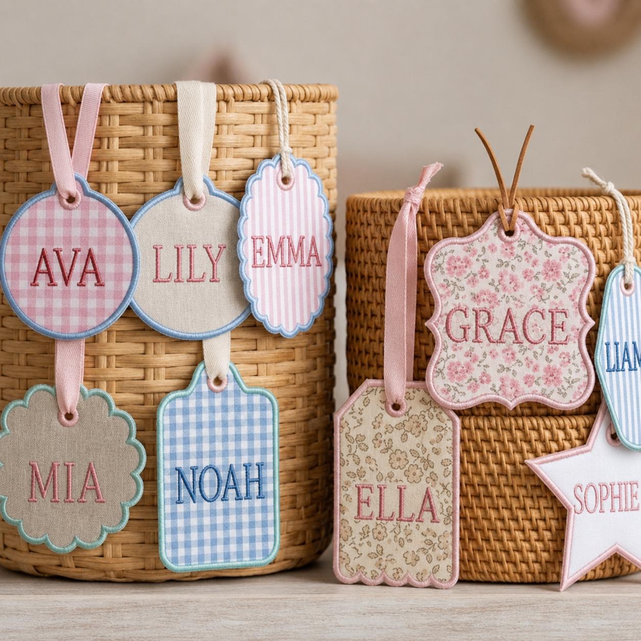 ITH Backpack Key Chain Embroidery Bundle, Bag Tag Frames… embroidery font sample