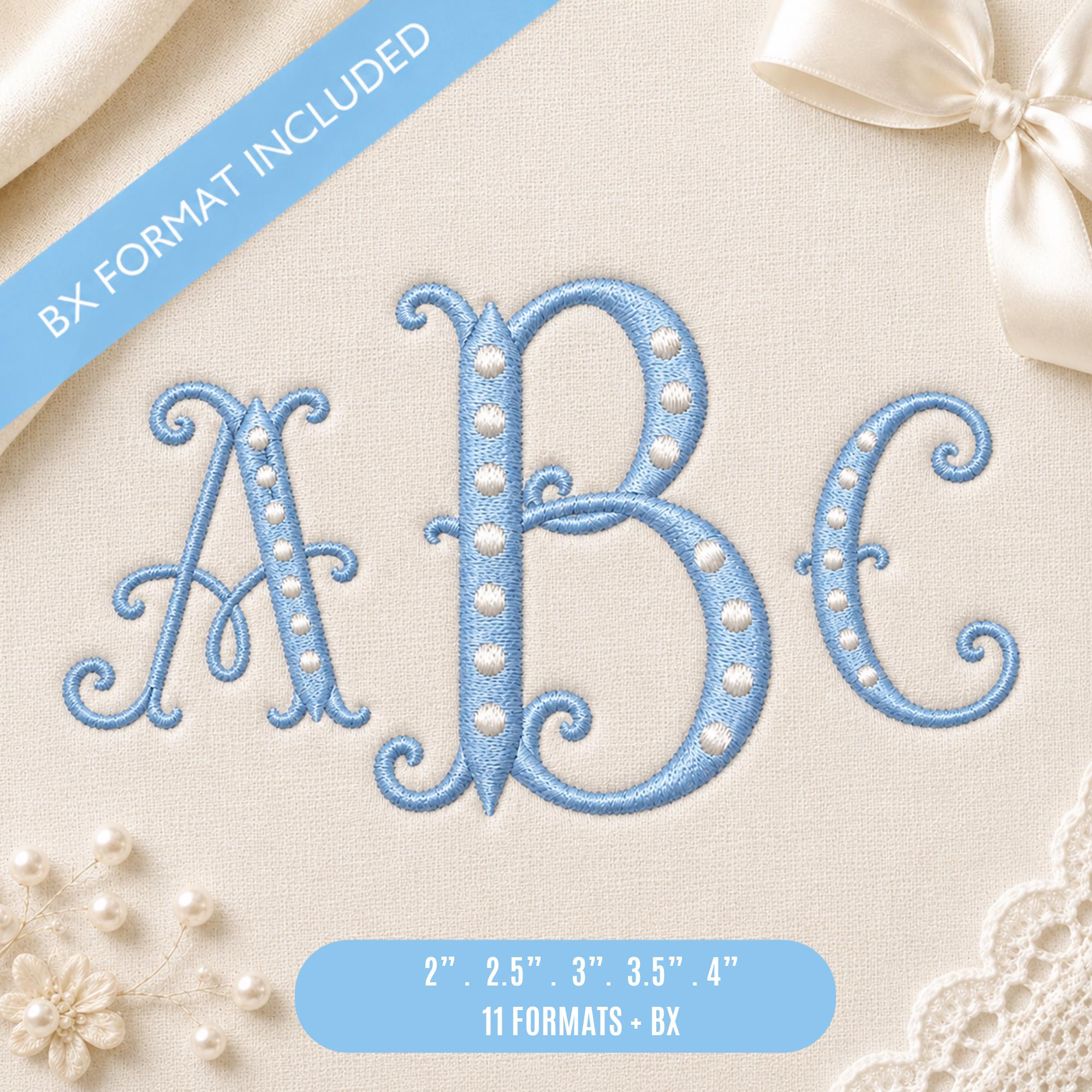Bluebell Dot Monogram Embroidery Font, Decorative Serif B… embroidery font sample
