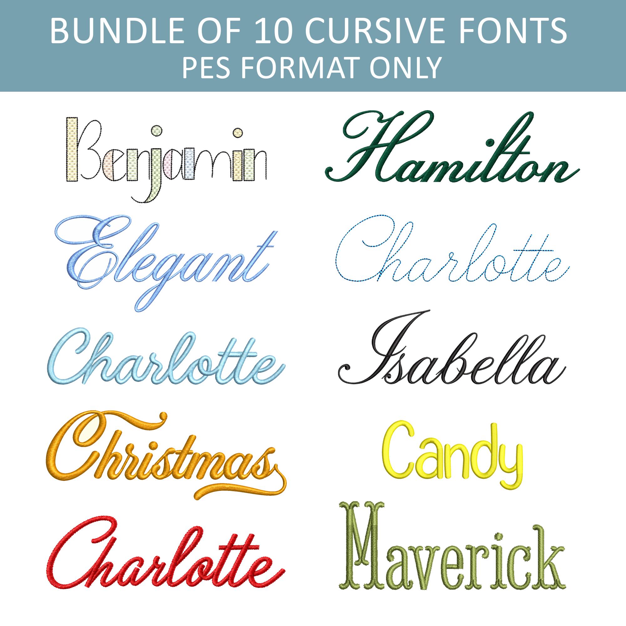 10 Script Embroidery Fonts Bundle, Cursive Machine Embroi… embroidery font sample