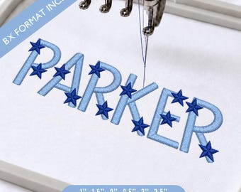 Carattere ricamato Starry Satin Font, lettere ricamate a macchina con punto satin scintillante, carattere con nome carino, monogramma per bambini Pes Dst, download immediato