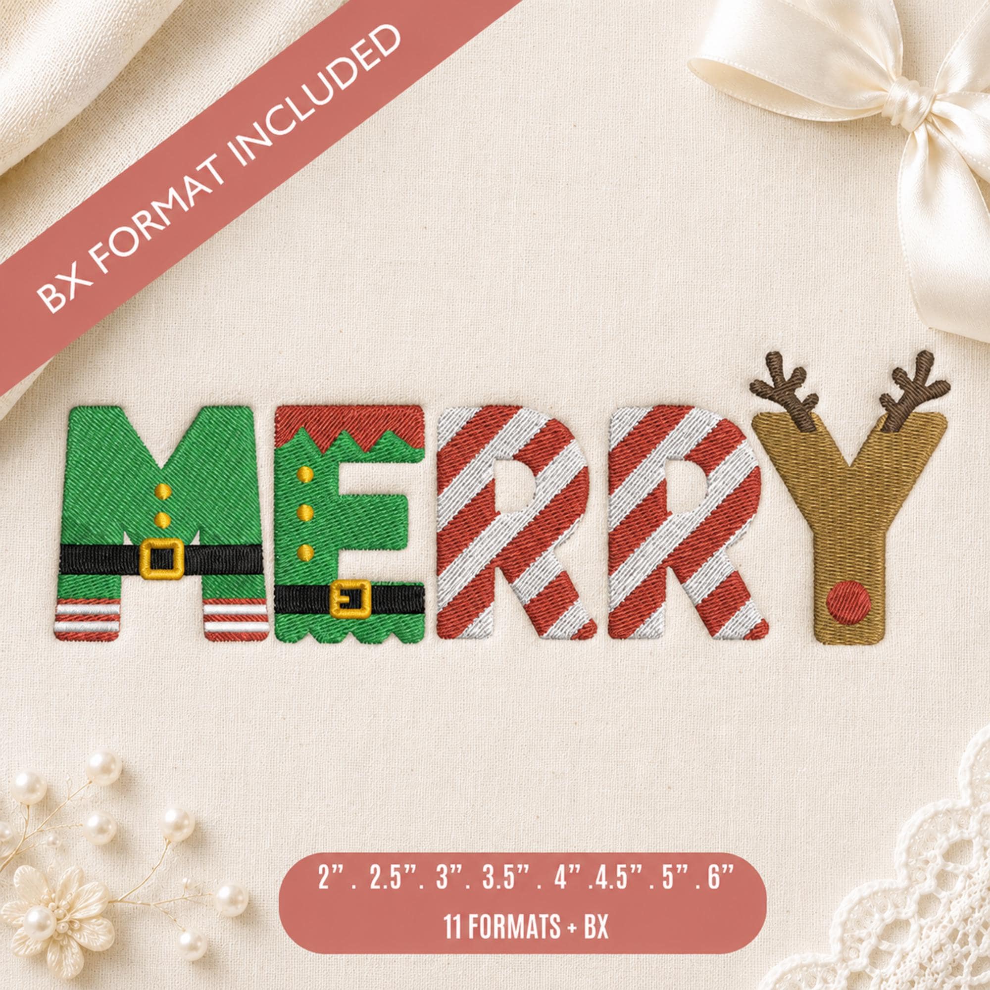 Merry Mischief Christmas Embroidery Font, Xmas Machine Em… embroidery font sample