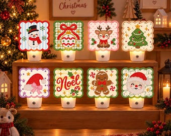 Christmas ITH Nightlight Embroidery Design Bundle, Snowman Reindeer Santa Gingerbread In The Hoop Machine Embroidery, Instant Download
