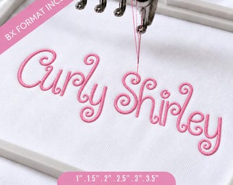 Carattere per ricamo Curly Shirley, carattere BX dell'alfabeto riccio stravagante, lettere per ricamo a macchina, carattere per nome monogramma carino, file pes dst jef