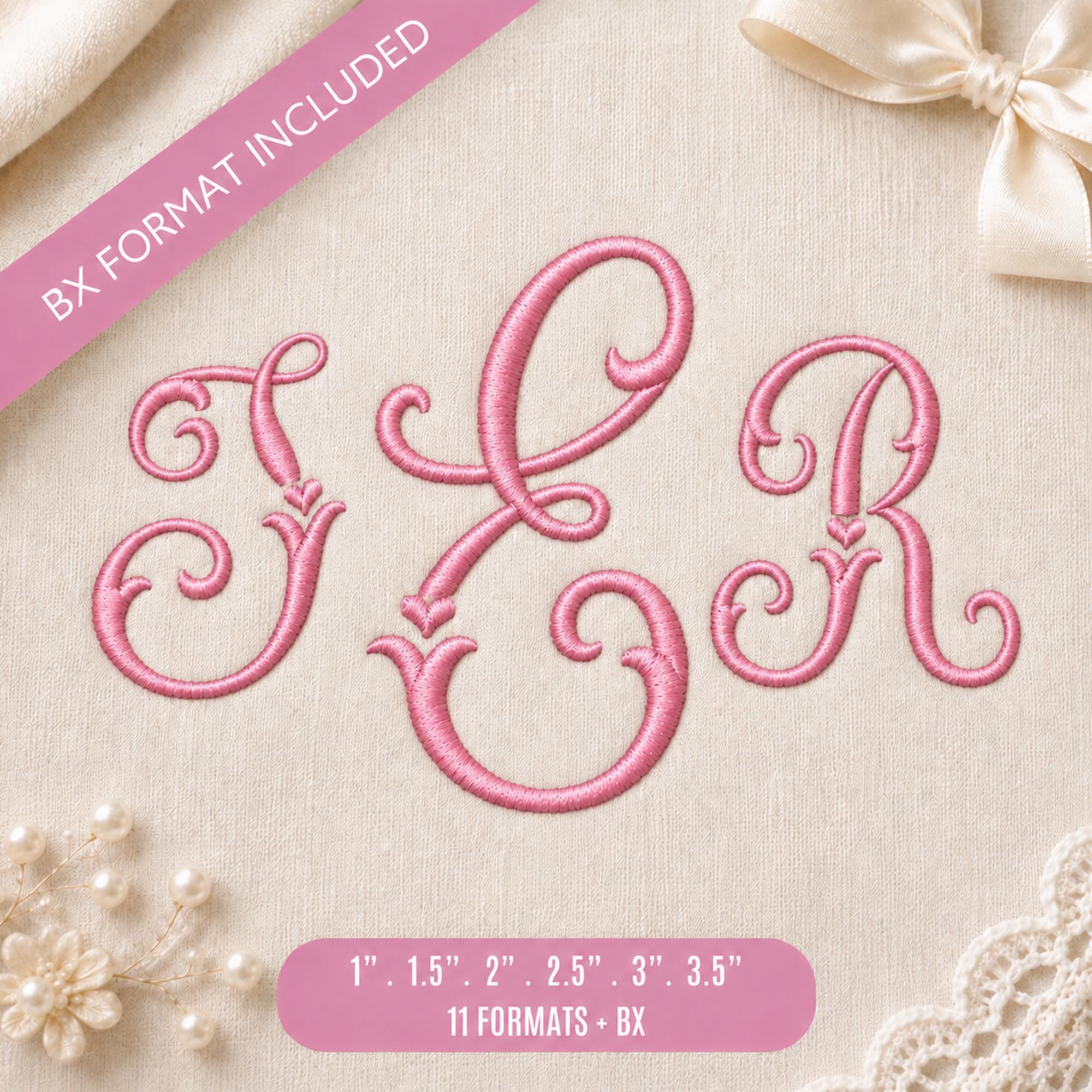 Victorian Heart Monogram Embroidery Font, Elegant Vintage… embroidery font sample