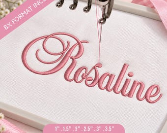 Fuente de bordado Rosaline Grace Script, fuente BX cursiva elegante, alfabeto romántico para bordado a máquina, fuente de nombre de monograma de boda, PES DST