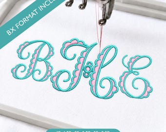 Carattere per ricamo monogramma Scallop Belle, carattere Scallop BX, lettere ornate e decorate, BX, PES + 8 formati, download immediato