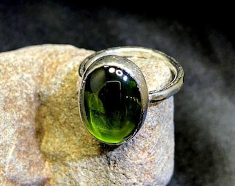 Peridot Ring, Green Gemstone Ring, Sterling Silver Ring, Minimalist Jewelry, Vintage Style Ring, Handmade Silver Ring, Gift For Her