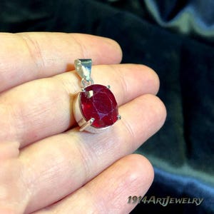 Ruby Silver Pendant, Oval Red Ruby Gemstone, 925 Sterling Silver Necklace Charm, Vintage Inspired Jewelry, Gift for Her