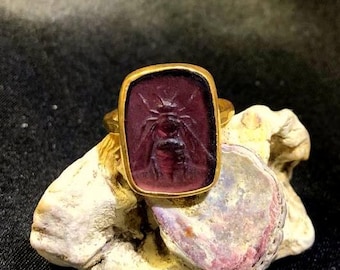 Bijendiepdrukring, oude Romeinse sieraden, sterlingzilveren zegelring, archeologie sieraden, op museum geïnspireerde ring, historisch cadeau voor haar