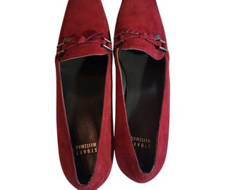 Stuart Weitzman Loafers Red Suede Kitten Heel Womens 10 N Preowned Vintage Studs