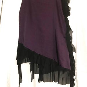 Whimsigoth Dark Purple Satin Skirt with Black Mesh Ruffles | Gothic Alt Fashion Asymmetrical Midi Skirt | Custom Size Handmade Witchy Skirt image 9