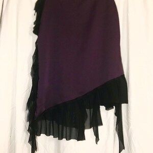 Whimsigoth Dark Purple Satin Skirt with Black Mesh Ruffles | Gothic Alt Fashion Asymmetrical Midi Skirt | Custom Size Handmade Witchy Skirt image 8