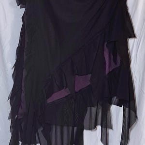 Whimsigoth Dark Purple Satin Skirt with Black Mesh Ruffles | Gothic Alt Fashion Asymmetrical Midi Skirt | Custom Size Handmade Witchy Skirt image 11