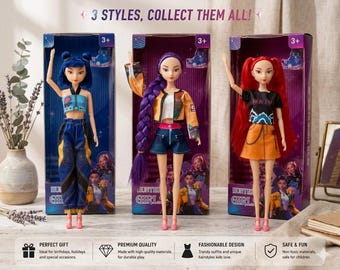 Hunters Girl Fashion Dolls 3 Pack, Light-Up Anime Action Figures with Music, Collectible Toys