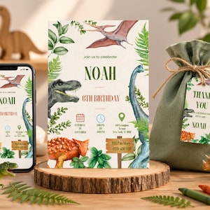 Dinosaur Birthday Invitation Editable Template, Boy Dino Party Invite, T-Rex Jurassic Birthday Card, editable Dino invite, canva template