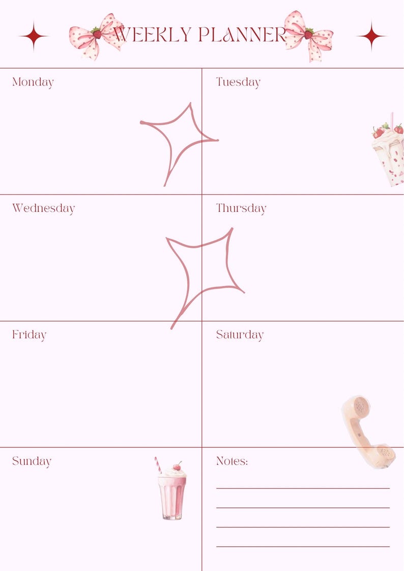 Pink Coquette Weekly Planner | Printable Weekly Planner PDF | Cute ...