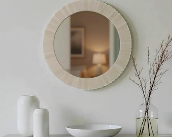 Handmade Round Bone Inlay Mirror | Textured Minimalist Wall Decor