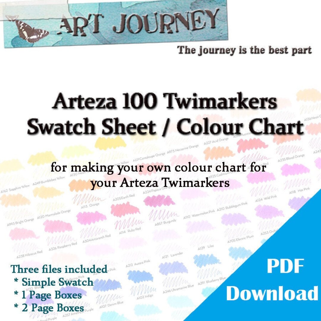 Arteza 100 Twimarkers Colour Chart Swatch Sheet | Printable Colouring ...