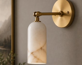 Modern Brass Wall Sconce, Alabaster Marble Light Fixture, Handmade Luxury Bathroom Bedroom Hallway Wall Lighting Decor