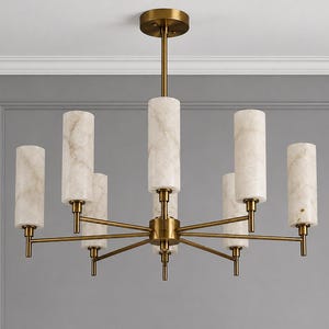 Modern Alabaster Chandelier, 8 Arms Brass Ceiling Light, Handmade Stone Chandelier, Luxury Dining Room Light, Custom Lighting Fixture