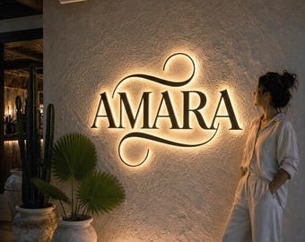 Custom Backlit Sign for Business, 3D Metal Logo Sign, Professional Office & Storefront Wall Sign, Salon Bar Sign