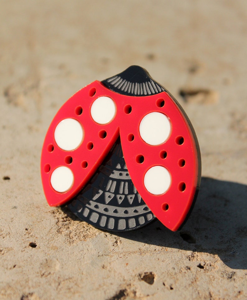 Ladybug Brooch Red Lady Bug Pin Acrylic Jewelry Etsy