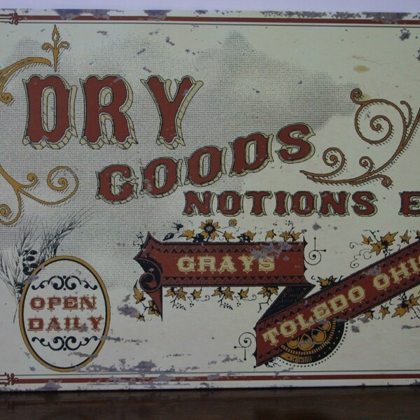Dry Goods Notions Etc Vintage Tin Sign Toledo Ohio Mercantile Advertisement Vintage Style Sign Free Shipping