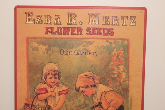 Ezra Mertz Flower Seeds Rustic Retro Old Style Tin Sign