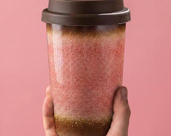 Keramik handgemachter Reisebecher mit Silikondeckel rosa wiederverwendbare Keramik Kaffee Tee Reisebecher Tumbler Keramiktasse Geschenk für Kaffeeliebhaber