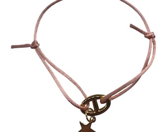Bracelet cordon réglable avec maillon marin central en acier inoxydable – style minimaliste