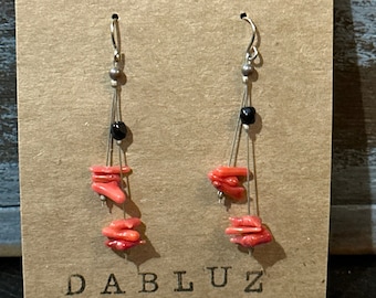 Earrings: Handmade Black & Coral Dangles