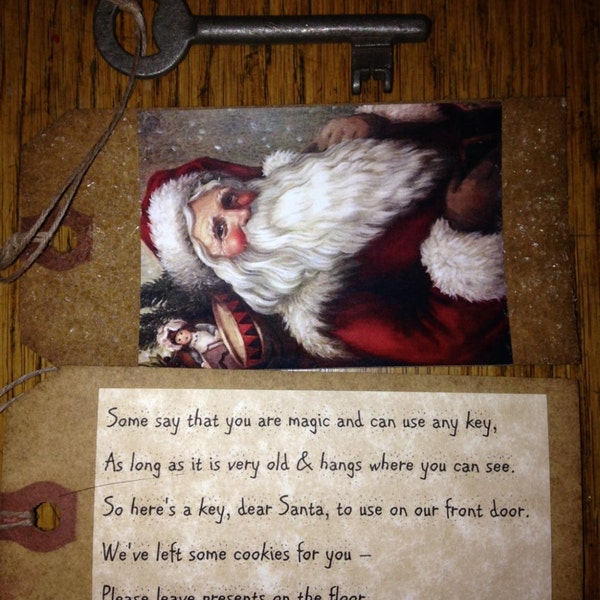 Antique Skeleton Key With Santa Tag & Original Poetry