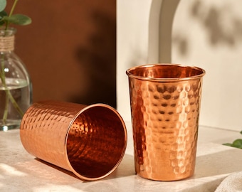 Pure Copper Hammered Glass Set of 4, Handmade Copper Water Tumblers 250ml, Rustic Kitchen Drinkware, Housewarming Gift, handmade gift idea