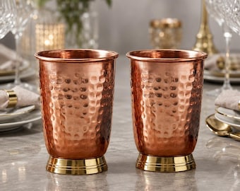Personalized Pure Copper Glass with Brass Base, Custom Engraved Copper Tumbler, Hammered Copper Cup, Wedding Gift, Groomsmen Gift, Christmas