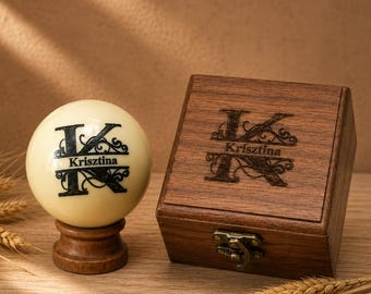 Personalized Engraved Cue Ball with Custom Wooden Box, Billiards Gift for Groom, Groomsmen, Best Man, Pool Player Gift, 57mm, Birthday gift