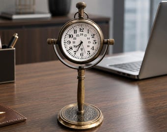 Personalized Brass Table Clock, Engraved Desk Clock, Antique Rotatable Office Clock, Custom Boss Gift, Executive Desk Decor, Corporate gift