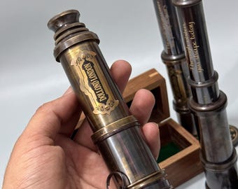 Personalized Antique Brass Telescope with Free Wooden Gift Box, Custom Engraved Spyglass, Nautical Gift for Men, Dad Gift, Christmas gift